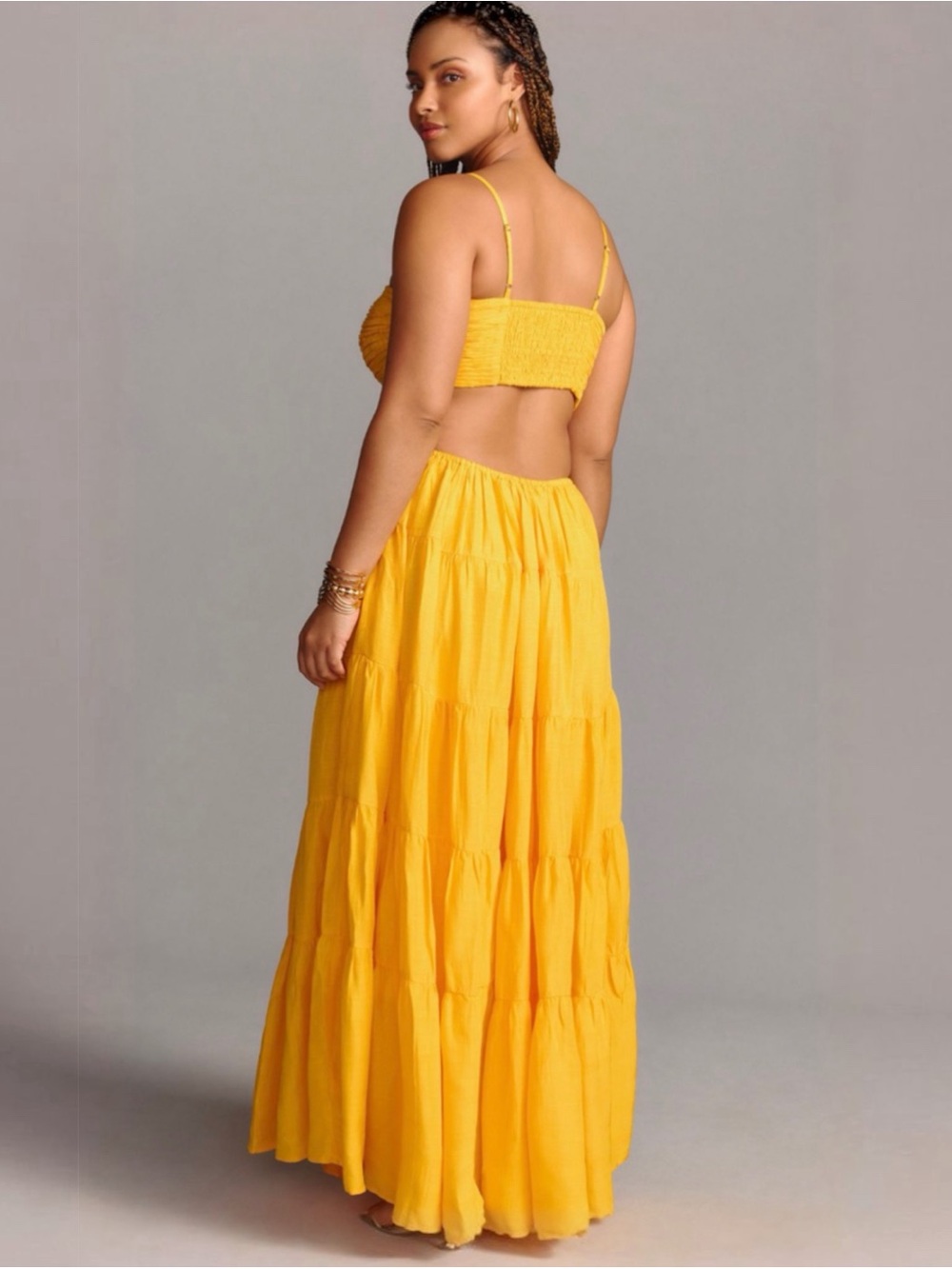 Anthropologie Let Me Be Mango Cutout Tiered Maxi Dress Open Back Large NWT - Picture 8 of 8